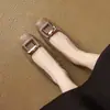 Zapatos bajos de piel suave estilo francés para mujer, zapatos versátiles de trabajo vintage para otoño con punta cuadrada, zapatos de mujer con suela blanda y resistentes al desgaste