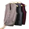 Colete de tricô masculino transfronteiriço, colete de suéter casual sem mangas com gola V e padrão de losangos, colete espessado 100% lã