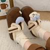 Sapatos de Algodão Femininos de Inverno Retrô Divertidos Temáticos de Urso com Forro de Lã Quente Cobertura Total para Exterior Estilo Birkenstock Tendência Ins