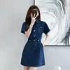 Vestido de Mezclilla Nuevo Estudiante Verano 2026 para Mujer, Cintura Media, Adelgazante, Estilo Vintage de Hong Kong, Azul Oscuro y Azul Claro