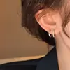 Aretes Cuadrados de Cobre Incrustados con Circonita de Cuatro Piezas para Mujer, Lujo Accesible y Pendientes de Aro de Gama Alta con Diseño, Pendientes Dobles