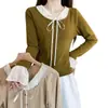 Camiseta de manga larga gruesa y cálida tipo dos piezas con lazada para mujer, talla grande, moderna, adelgazante, versátil y rejuvenecedora, top básico