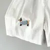 Conjunto casual de pantalones cortos y chaleco sin mangas para niños, nuevo conjunto de dos piezas a rayas de algodón puro bordado de dibujos animados para niños de verano