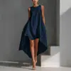 Vestido Casual de Moda Verão 2026 Europeu e Americano Transfronteiriço Cor Sólida Sem Mangas Gola Redonda Bainha Irregular para Mulheres