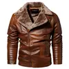 Chaqueta de Cuero Ajustada Transfronteriza de Invierno 2022 para Hombres de Mediana Edad y Mayores con Piel Integrada Chaqueta de Cuero de Motociclista Europea y Americana para Hombres Venta al por Mayor