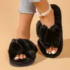 Pantuflas Peludas Cruzadas de Nuevo Estilo Transfronterizas para Mujer, Pantuflas de Algodón Peludo para el Hogar con Suela Gruesa Antideslizante, Personalizadas