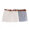 2025 Verano Nuevo Estilo Europeo y Americano Moda Femenina Pantalones Falda Rayados Casual Versátiles con Cinturón