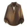 Estilo Old Money, suéter de punto con cuello, imitación de dos piezas, top de punto casual y moderno para hombre, corte holgado, cálido, simple y versátil