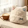 Circunferência da cabeça grande faz o rosto parecer menor chapéu de orelha de gato novo chapéu fofo de pelúcia estilo coreano versátil touca de cabeça chapéu quente de outono e inverno para mulheres