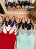 Camisola de Nuevo Estilo con Color Energético y Doble Tirante para Mujer con Copas, Corte Ajustado, Top Básico Versátil de Color Sólido con Hermoso Diseño en la Espalda