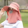 Chapéu de Sol Removível para Mulheres Verão Estilo Coreano Chapéu de Topo Vazio Aba Larga Anti-UV Chapéu de Sol para Ciclismo Chapéu com Máscara Facial