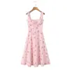 Vestido Romántico Largo con Tirantes Finos y Ribete de Encaje, Estilo Europeo y Americano Suave, Inspiración Francesa, con el Mismo Estampado que la Marca Z Modelo Eza