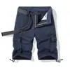 Bermuda de Trabalho Masculina 2025 Verão Novo Estilo Lavada Cor Sólida Múltiplos Bolsos Calça Casual Algodão Puro Calça Esportiva Seis Pontos para Homens