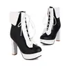 Botines Gruesos de Tacón Alto Talla Grande para Otoño e Invierno Tallas 34-43 Botines Bajos con Cordones para Mujer Transfronterizos Zapatos de Plataforma con Tacón Alto y Punta Redonda
