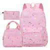 Conjunto de Mochila Escolar de Grande Capacidade em Estoque Transfronteiriço para Alunos do Ensino Fundamental e Médio, Mochila Casual com Padrão Tie-Dye Azul e Roxo de Arte Impressionista