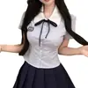 Camisa JK Manga Curta Verão Feminina Top Design Nicho Slim Uniforme Puro Desejo Sexy Azul Estilo Preppy Camisa
