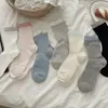 Calcetines lisos de color sólido para mujer, estilo coreano, calcetines de media pantorrilla con bloques de color de moda, calcetines finos de media pantorrilla calados para primavera y verano, calcetines de algodón