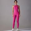 Macacão de Yoga Peça Única com Zíper Frontal Europeu e Americano para Mulheres Bodysuit Esportivo Costas Vazadas Lindo Roupa para Corrida Fitness Macacão