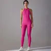 Macacão de Yoga Peça Única com Zíper Frontal Europeu e Americano para Mulheres Bodysuit Esportivo Costas Vazadas Lindo Roupa para Corrida Fitness Macacão