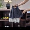 2025 Nuevo Verano Estilo Coreano para Niñas Camisola Floral Coreana, Tops de Moda Casuales y Versátiles y Pantalones de Algodón