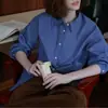 Estilo Miu Estilo Francês Clássico Retrô Xadrez Azul Simples Manga Longa Sobreposto Elegante para o Dia a Dia Primavera e Outono Nova Camisa para Mulheres