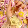Chaveiro Flor da Fortuna Ouro Puro 999 Cordão para Celular Pétala de Flor Dourada Pingente de Bolsa Loja Presente para Namorada