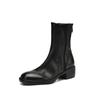 Botas de cano curto femininas com salto grosso e zíper traseiro, estilo vintage, polido, com camada superior de couro bovino, bico redondo, 2024
