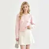 Cárdigan de punto bordado con lazo colorido estilo francés para mujer, suéter abrigo suave de otoño con cuello redondo y botones de perla
