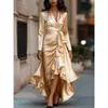 Nuevo Vestido Elegante de Satén con Cuello en V y Cintura Ceñida con Volantes, Independiente Europeo y Americano, Transfronterizo Amazon