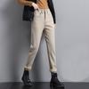 Jeans Feminino Off-White 2026 Inverno Forrado com Lã Espesso Cintura Alta Slim-Fit Cropped Harem Calças Dad Calças Femininas