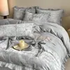 Brocado de Nube Francés Terciopelo de Leche Juego de Cuatro Piezas Ropa de Cama Estilo Princesa Funda Nórdica con Lazo Sábana Invierno Engrosado Franela