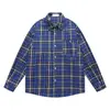Camisa de Cuadros Blanca y Azul Estilo Retro Americano para Hombre, Tendencia Primavera y Otoño, Marca, Holgada, Manga Larga, Chaqueta para Pareja, Top