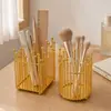Soporte para pinceles de maquillaje de arte en hierro estilo nórdico para escritorio, tubo de almacenamiento simple de color dorado para brochas de belleza, organizador de peines y lápices de cejas
