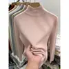 Suéter Tricot Angorá Branco Gola Alta Meia Manga Feminino Outono Inverno Slim Fit Simples Camisa Base Estilo Coreano