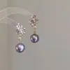 Pendientes Avanzados de Sense Púrpura Flor de Osmanthus Perla Lujo Ligero Diseño de Nicho Exquisito Temperamento Pendientes para Mujer sin Agujeros en las Orejas