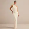 Ropa para Mujer Europea y Americana Color Sólido Estilo Sencillo Vestido de Noche Vestido Hombros Descubiertos Atuendo de Moda Sexy Ajustado Vestido Largo con Pliegues para Mujer