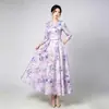 Vestido de Noche Transfronterizo Europeo y Americano con Estampado Floral y Dobladillo Amplio, Ropa de Alta Gama para Madres, Vestido para Banquetes de Boda, Adecuado para el Uso Diario y Fiestas
