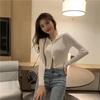 Cárdigan de Punto con Solapa y Doble Cremallera para Otoño e Invierno, Chaqueta Corta de Manga Larga con Tira en la Axila para Mujer, Nuevo Top Estilo Coreano 2025, Tendencia para Mujer