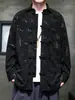 Chaqueta estampada estilo chino para hombre para primavera y otoño, corte holgado, talla grande, pana, cuello de camisa retro con botones, estilo traje Tang, prenda exterior casual