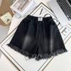 Shorts Jeans Rasgado de Cintura Elástica Casual Novo de Verão para Mulheres Plus Size 115kg Versátil Hot Pants 7296