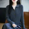 Cárdigan de Lana Fina para Mujer, Color Sólido, Cuello Polo, para Principios de Otoño, Casual y Exquisito, Versátil para el Traslado Diario de Principios de Otoño, Prenda Elegante