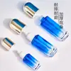 Nueva botella plana semicircular azul degradado 120ml loción tapón interior presión emulsión botella de vidrio 30g rellenada