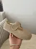 Sapatos Peludos Cinzas de Solado Macio para Mulheres 2026 Outono e Inverno Novo Estilo Calçados Externos Sapatos Mary Jane de Algodão com Forro de Lã Sapatos Gorro