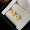 Brincos de Tarraxa Geométricos com Flor de Car Brilhante Artesanal, Banhados a Ouro 18K, Estilo Moda Coreana, Brincos de Luxo Leve de Alta Qualidade para Mulheres