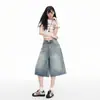 Shorts Jeans Vintage Versátil de Rua para o Verão, Calça Cropped Reta, Estilo Simples Versátil Novo Tendência Feminino