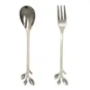 Colher de Sobremesa de Aço Inoxidável, Garfo para Bolo de Frutas, Colher para Mexer, Colher e Garfo Folha, Conjunto de Duas Peças de Colheres de Café, Atacado do Fabricante