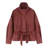 Z Estilo Europeu e Americano 2026 Nova Moda Elegante Feminino Gola Alta Camurça com Cinto Jaqueta Casaco 6318243