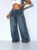 Jeans de pierna ancha con pedrería completa estilo chica europea y americana transfronteriza, pantalones vaqueros sueltos rectos de longitud completa con pedrería para mujer