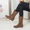 Hebilla de cinturón cruzada casual de comercio exterior 3343 botas de caña media tacón de plataforma nuevo 2024 talla botines gamuza negro