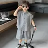 Conjunto de Camisa de Verão para Meninos 2026 Roupas Xadrez de Verão Estilo Street Cool Infantil Camisa de Manga Curta para Bebê Menino Estilo Coreano